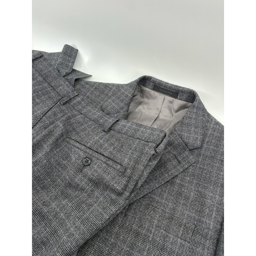 Calvin Klein Mens 44R Grey Glen Plaid 100% Wool 2 Button Suit 44R